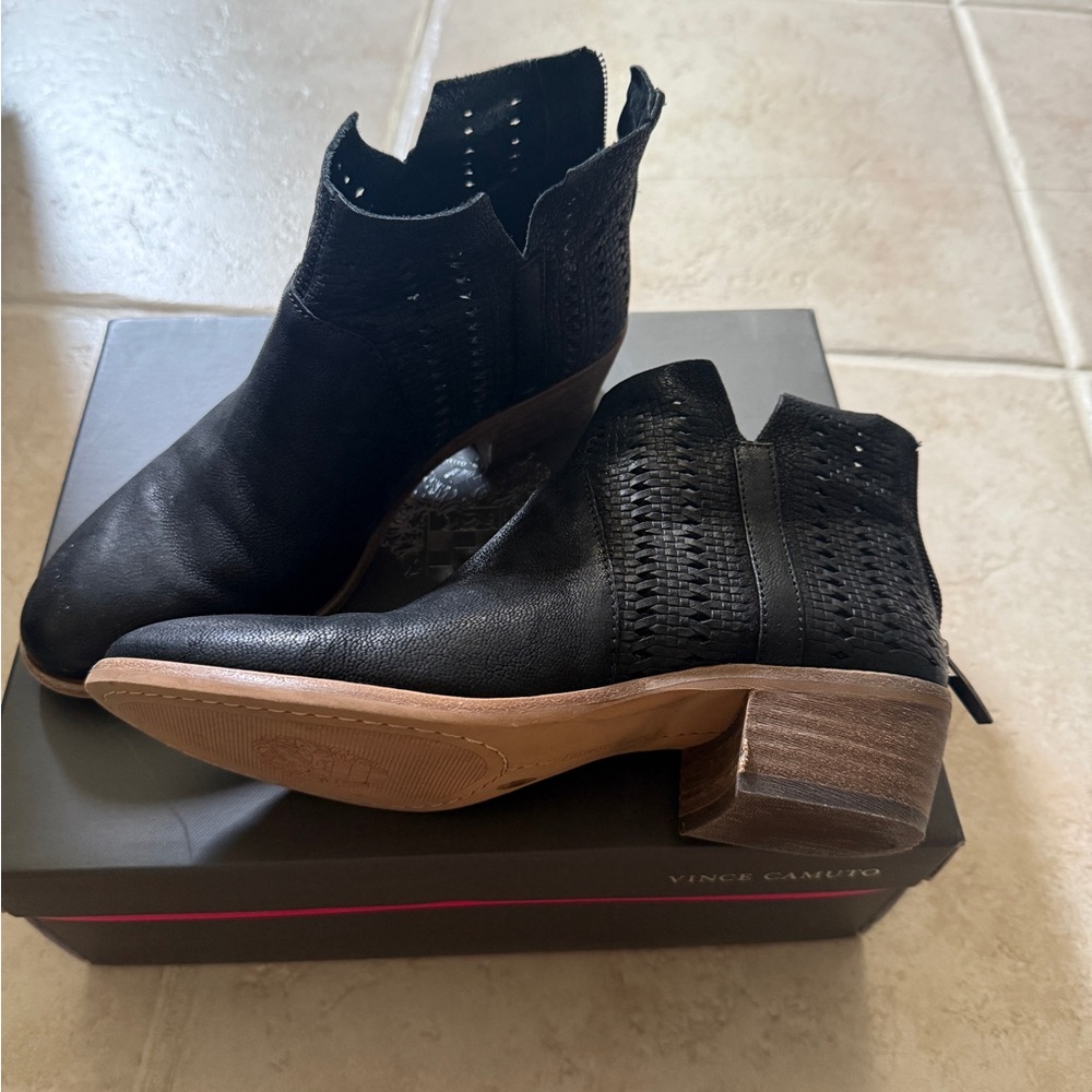 Vince Camuto Black Ankle Booties with Stacked Heel